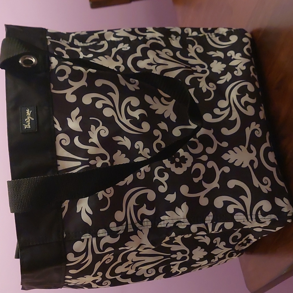 Thirty One 31 Essential Storage Tote Bag in Black Damask Print